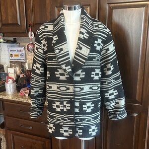 Vintage Mid-West Garment Co Black and White Wool Blend Western Style Jacket Sz S